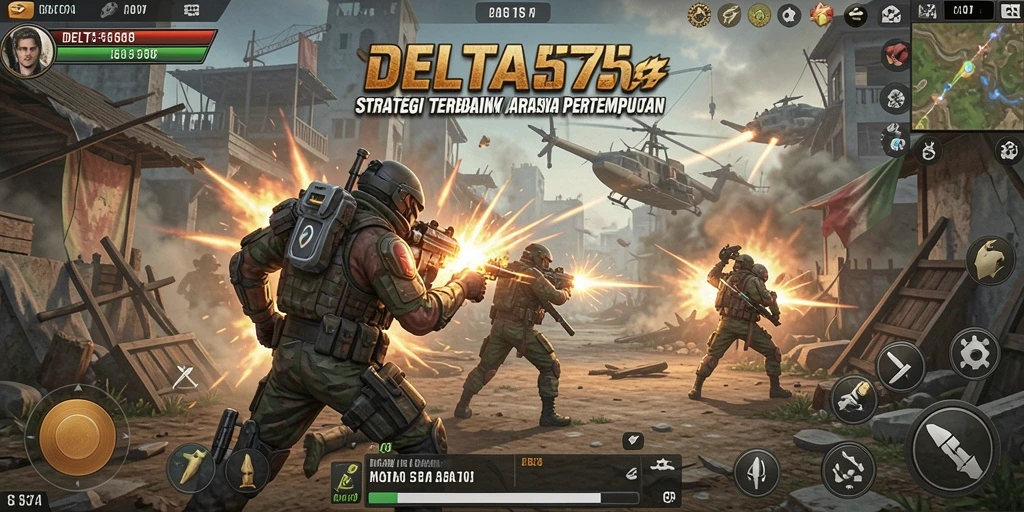 Tampilan dinamis dari gameplay strategi di DELTA575.