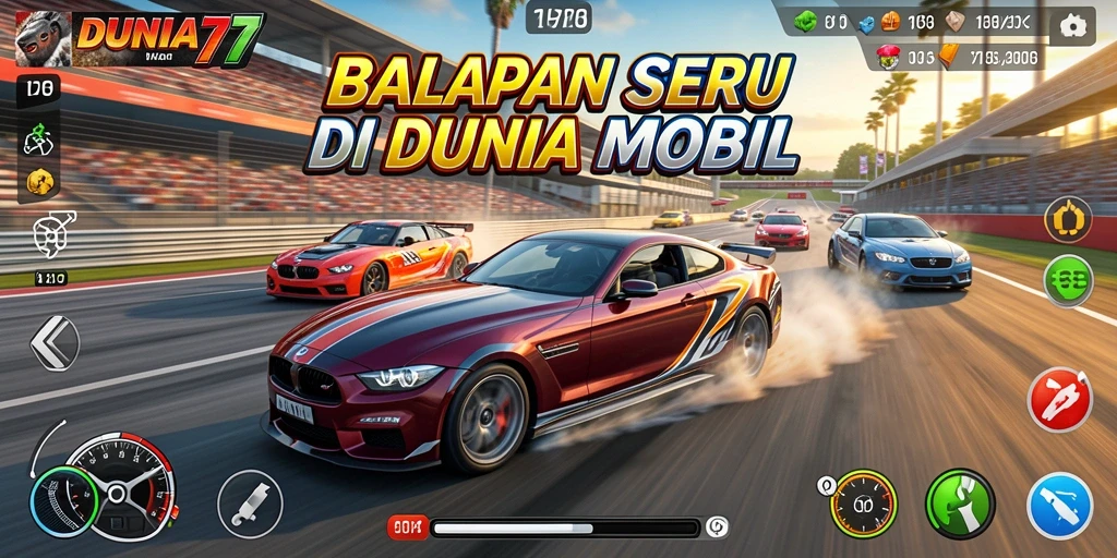 Screenshot menampilkan aksi balapan cepat dalam DUNIA77.