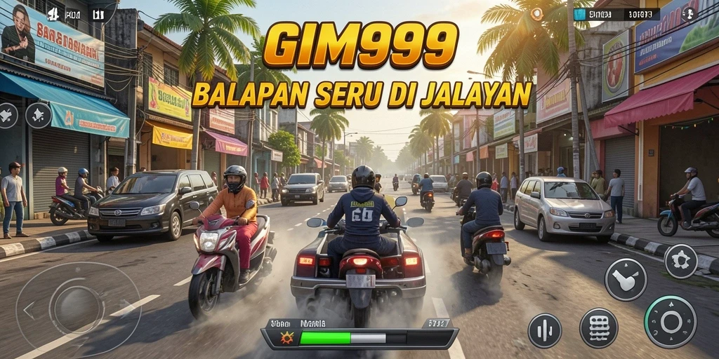 Tangkapan layar GIM999 menampilkan aksi balapan yang mendebarkan.