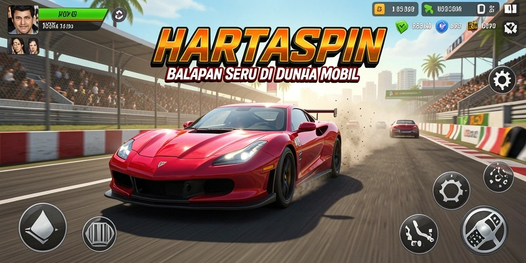 Gameplay balapan seru di HARTASPIN dengan mobil dan trek menarik.