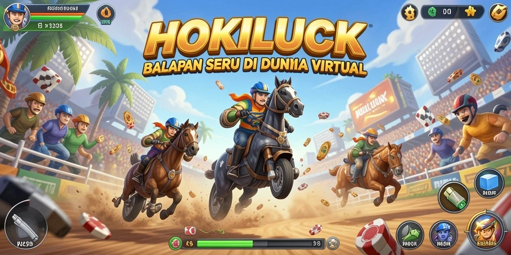 Tampilan gameplay HOKILUCK yang menampilkan mobil balap di trek yang menantang.