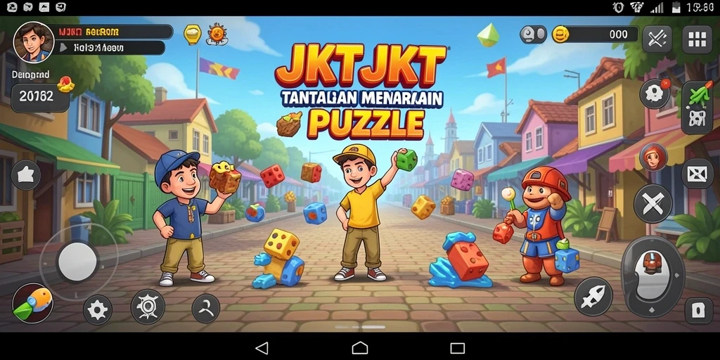 Screenshot menunjukkan gameplay menarik dari JKTJKT dengan berbagai tantangan puzzle.