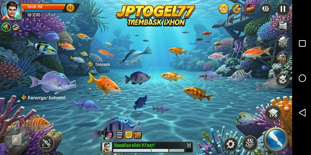 Tampilan gameplay JPTOGEL77 yang menarik dengan ikan berwarna-warni.