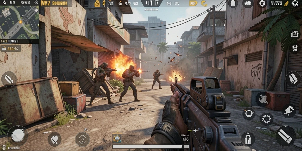Tampilan gameplay NV77 dengan aksi tembak-menembak yang seru.