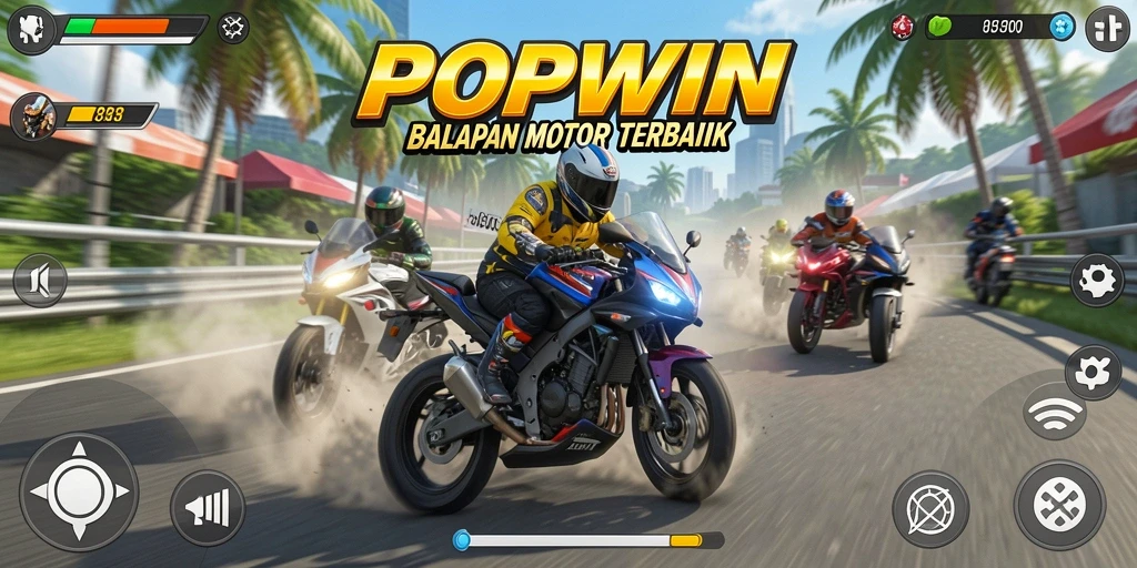 Tampilan gameplay seru dengan aksi balapan motor yang intens.