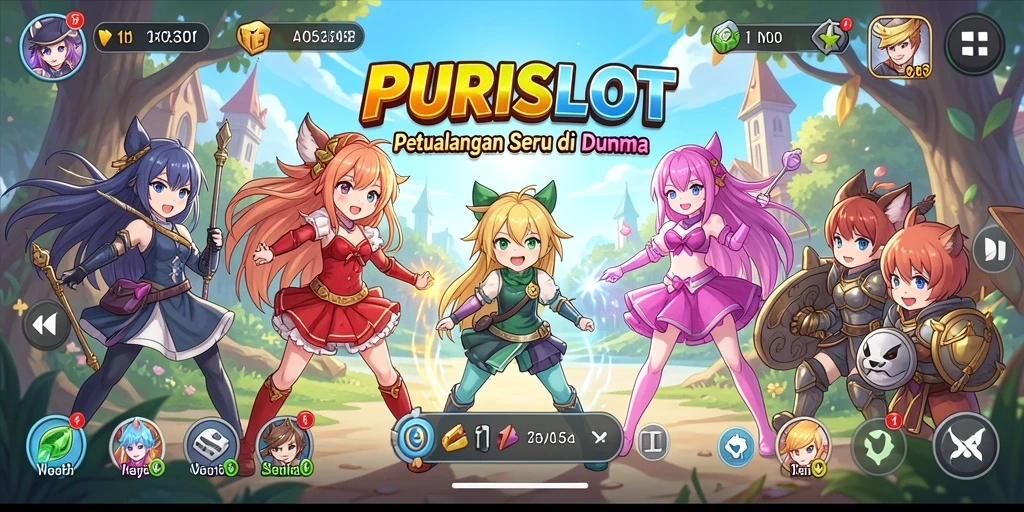 Screenshot gameplay <strong>PURISLOT</strong> menampilkan karakter anime dalam aksi.