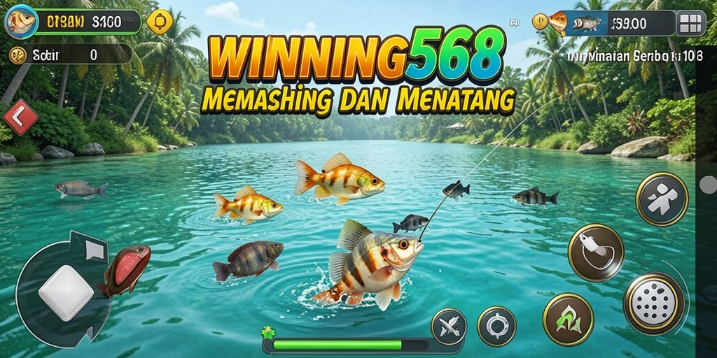 Tampilan seru gameplay WINNING568 dengan aktivitas memancing.